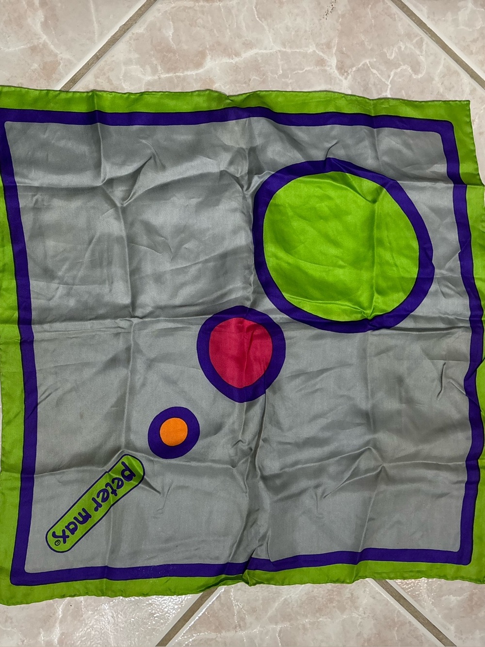 Pocket Maxs Gray Silk-Feel Scarf with Lime, Purple and Red Accents